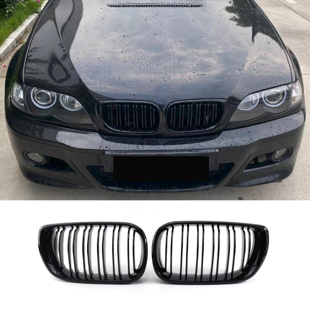 Hengjiayao E46 Kidney Radiator Grille For Bmw 3 Series E46 4 Door 4D 2002-2005 Lci Facelift Grill Gloss Double Bridge Sport Grille Front Black 5051226507847