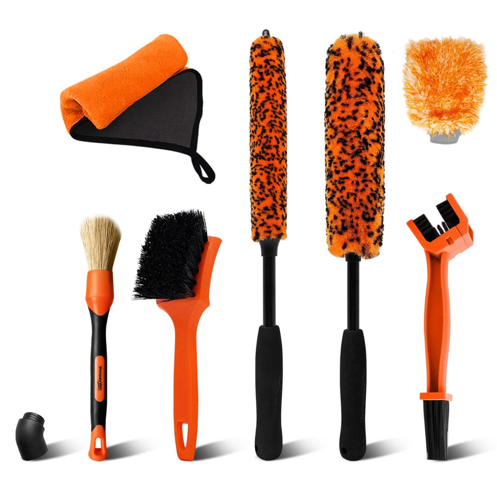 Yeewayveh 7Pcs Motorcycle Cleaning Brush Kit, 2 Size Bendable Wheel Rim Brushes, Tire Brush, Chain Brush And Detailing Brush For Crevices 5051226515347