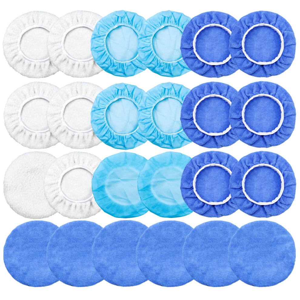 24 Pcs Car Buffing Pads, Microfiber Polishing Pad Bonnets For For Orbital Buffer Polisher, Buffer Waxers Bonnet Set 9 To 10 Inch Polisher Attachment 5051226511080