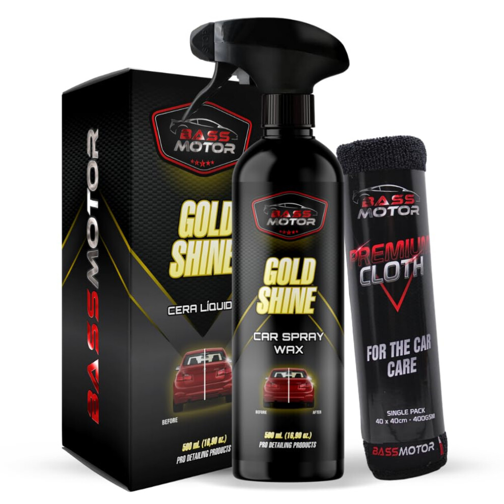 Bassmotor Quick Liquid Wax For Car Motorcycle Bodywork Polish Mirror Effect Hydrophobic Repellent Gloss With Liquid Spray Exterior Wax Gold 5051226516160
