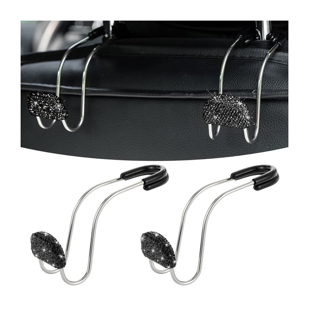 Jnnj 2 Pieces Bling Car Headrest Hook, Bling Backseat Organizer Hanger For Purse Clothes Grocery Bag, Rhinestones Auto Headrest Storage Holder Black/White/Pink 5051226506185