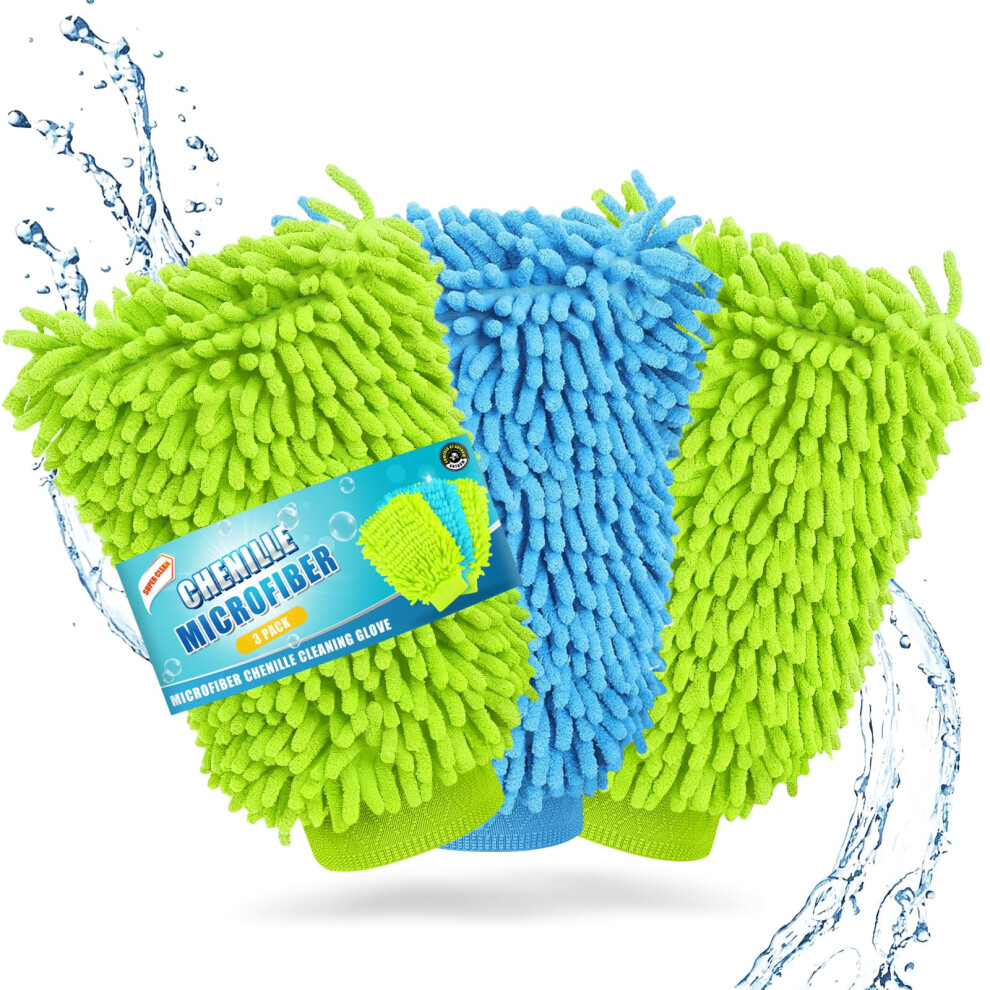 Anyhow 3 Pack Microfibre Car Wash Mitt, Super-Cleaning & Streak-Free Wash Mitt For Car Washing, Safer Than Sponges & Rags, Reusable Dusting Gloves 5051226525483