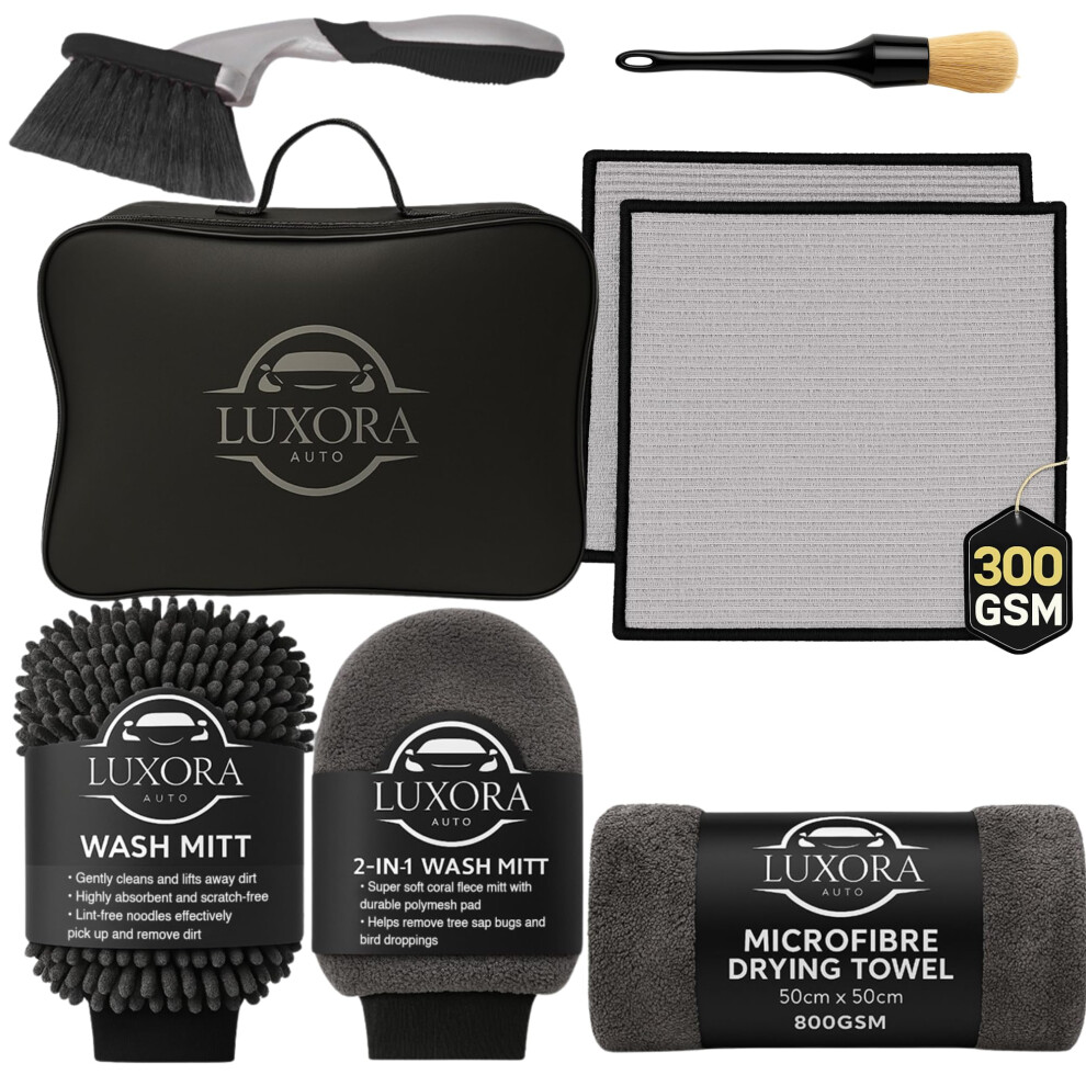 Car Cleaning Kit Â Premium Car Washing Kit With Microfibre Towels, Wash Mitts & 800Gsm Drying Towel For Exterior Valeting 5051226526350