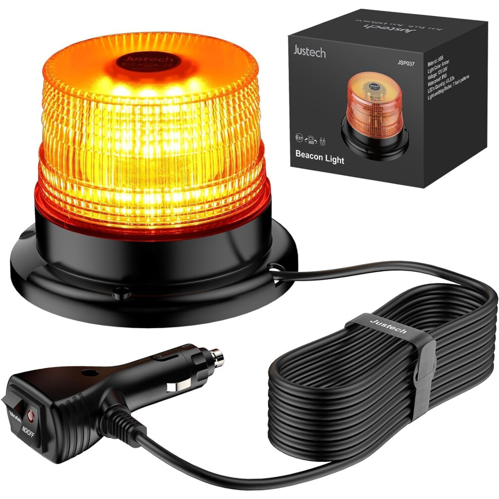 Justech 12/24V Flashing Beacon 40W 40 Led Emergency Warning Strobe Strobe S 7 Flash Modes Waterproof With Magnetic Base For Truck Light/Amber 5051226508370