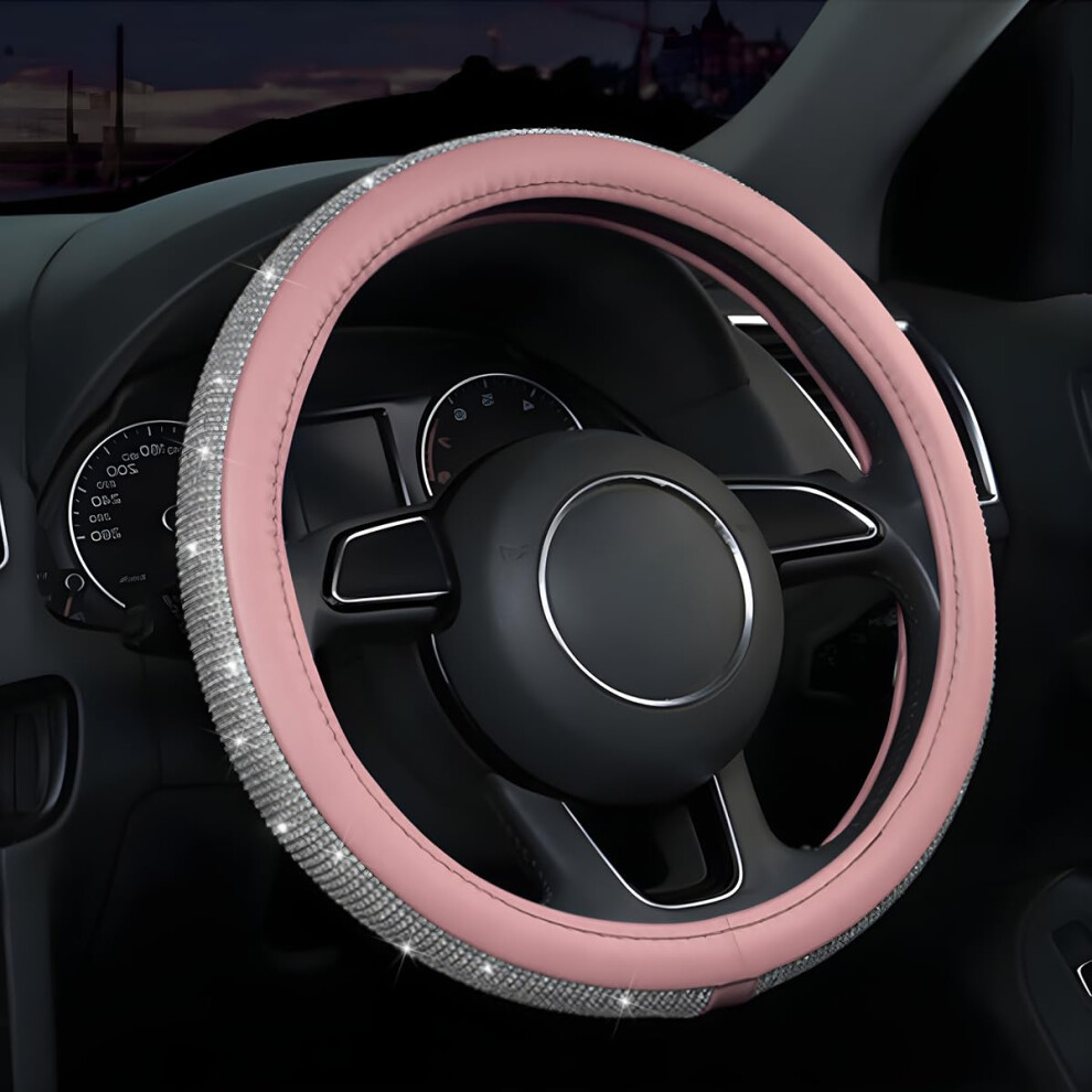Cgeamdy Steering Wheel Cover, Diamond Soft Leather Steering Wheel Cover, Bling Elastic Steering Wheel Protector With Sparkly Crystal Rhinestones White/Black 5051226504983