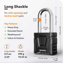 NOVLOCK Heavy Duty Combination Padlock Outdoor with 232 59 cm Long Sha