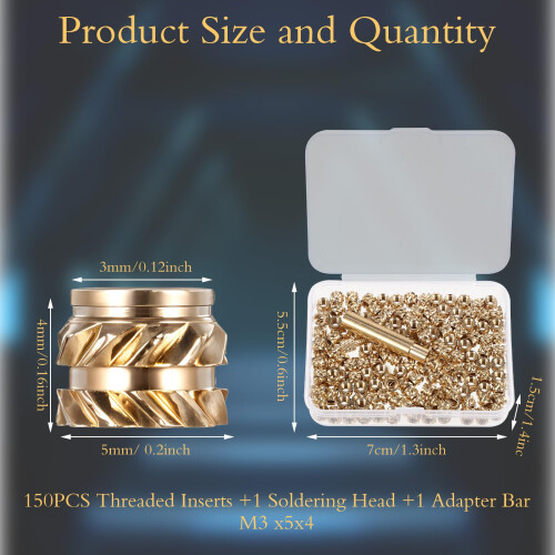 150PCS M3 Threaded Inserts, M3 Heat Set Inserts, Brass Threaded Insert, Brass Insert Nut with Soldering Iron Tip 1