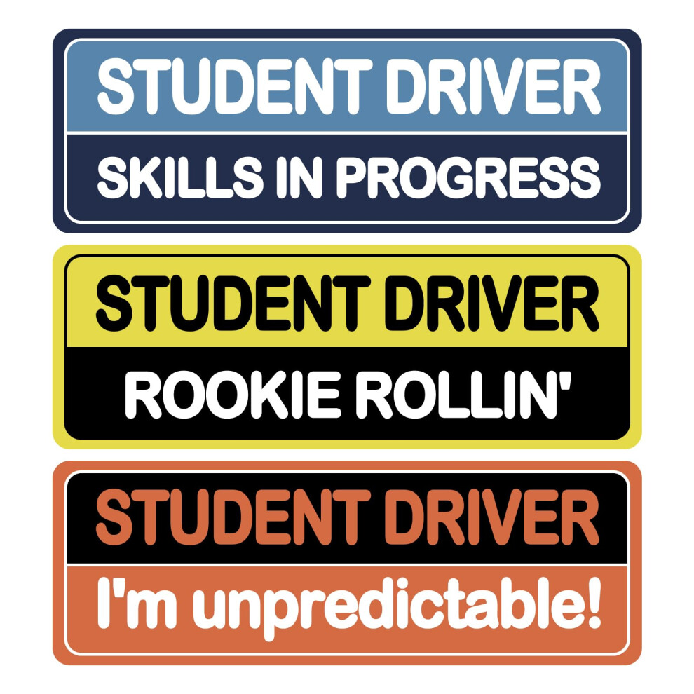 3Pcs Student Driver Magnet Sticker Reflective Magnetic 3 Styles Novice Attention Sign Rectangular Reusable Warning Bumper Magnetic Sticker Colorful 5051226541766