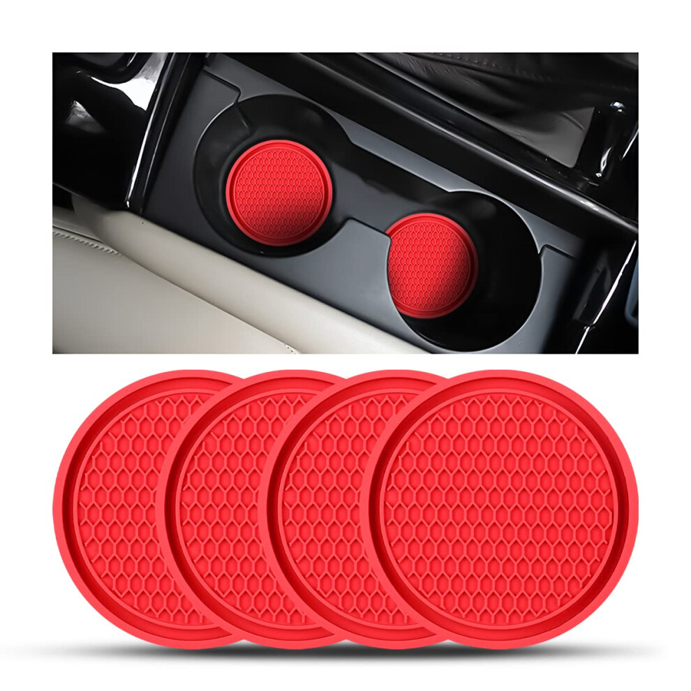 Cgeamdy 4 Pack Car Cup Holder Coasters, 7Cm Anti-Slip Silicone Auto Insert Cup Coaster, Non-Slip Vehicle Cup Mats For Women And Men Black/Pink/Red 5051226542039