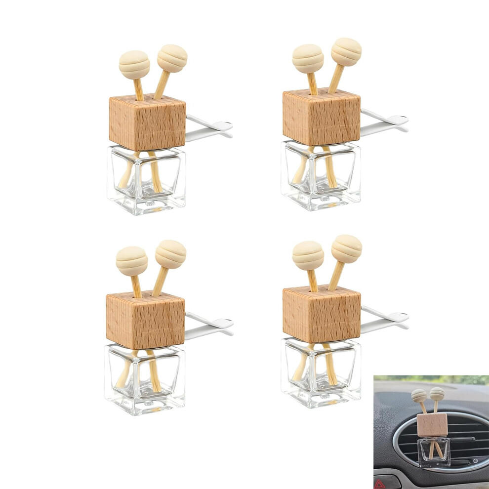 4Pcs Glass Car Diffuser Bottles, Empty Car Air Freshener Bottles With Vent Clip, 8Ml Refillable Essential Oil Diffuser Glass Fragrance Holder For 5051226530180