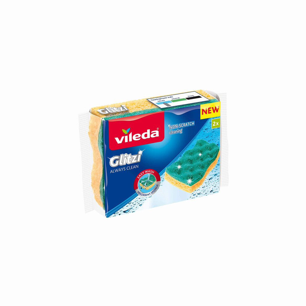 Vileda Glitzi Always Clean 2 Sanding Sponges, Yellow/Green