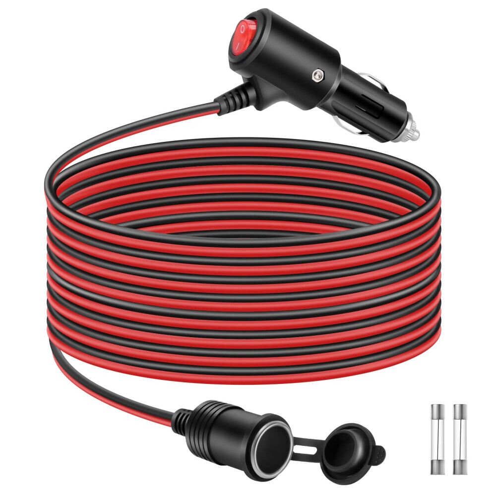 Thlevel Car Cigarette Lighter Extension Cord 16Awg Splitter Cable 12V Plug Socket With Switch 15A Fuse For Cars Trucks Motorhomes 3 Meter 5051226503917