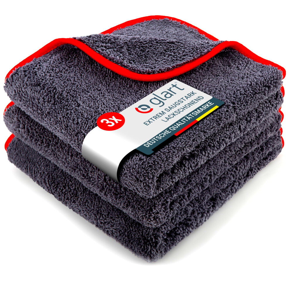 Glart 443Tp 3 Super Absorbent Microfibre Thick Plush Cloths 40 X 40 Cm, For Car Wash, Cleaning And Drying, Anthracite 5051226525391