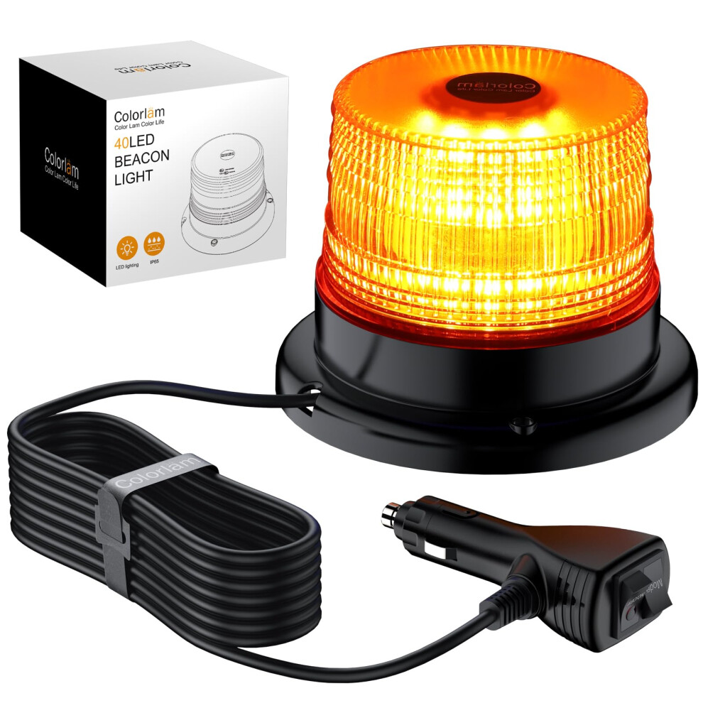 Colorlam 40W Flashing Beacon Ip65 Waterproof & Magnetic 40 Led Emergency Warning Strobe With 10 Flash Modes Vehicle Beacon With E-Mark Amber/Light 5051226509643