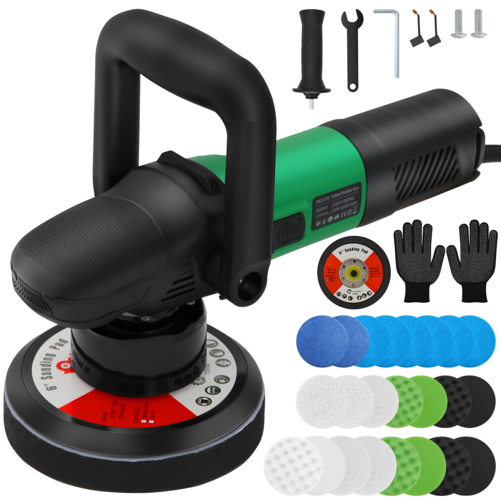 Dual Action Car Polisher, 900W Eccentric Machine Polisher, Car Buffer Polisher Machine,6 Variable Speed 2200-6500Rpm With D And Side Handles For Car 5051226522482
