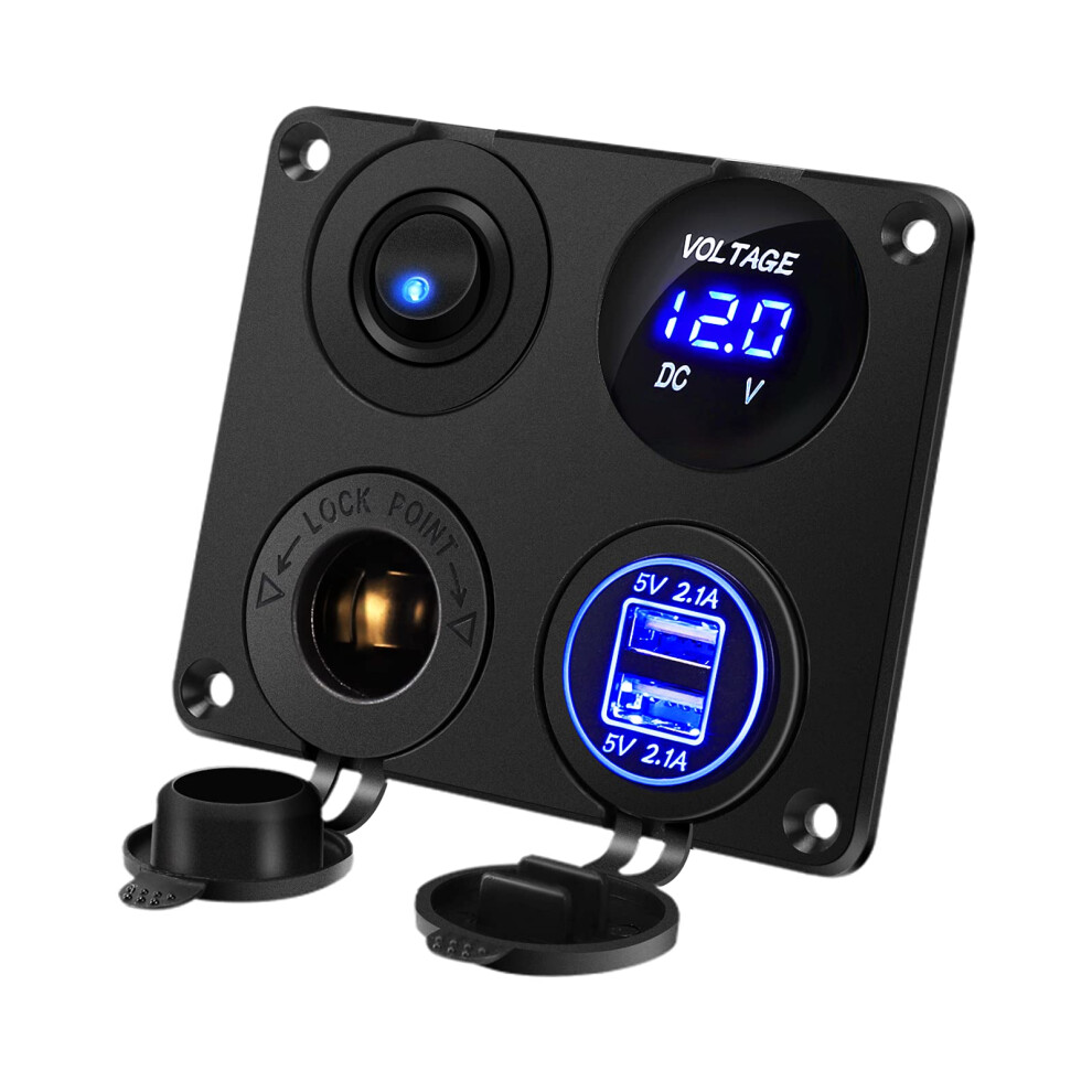 Thlevel 4 In 1 Switch Panel Car Dual Usb Charger 12V 4.2A Led Voltmeter On/Off Toggle Cigarette Socket For Boat Marine 5051226506253