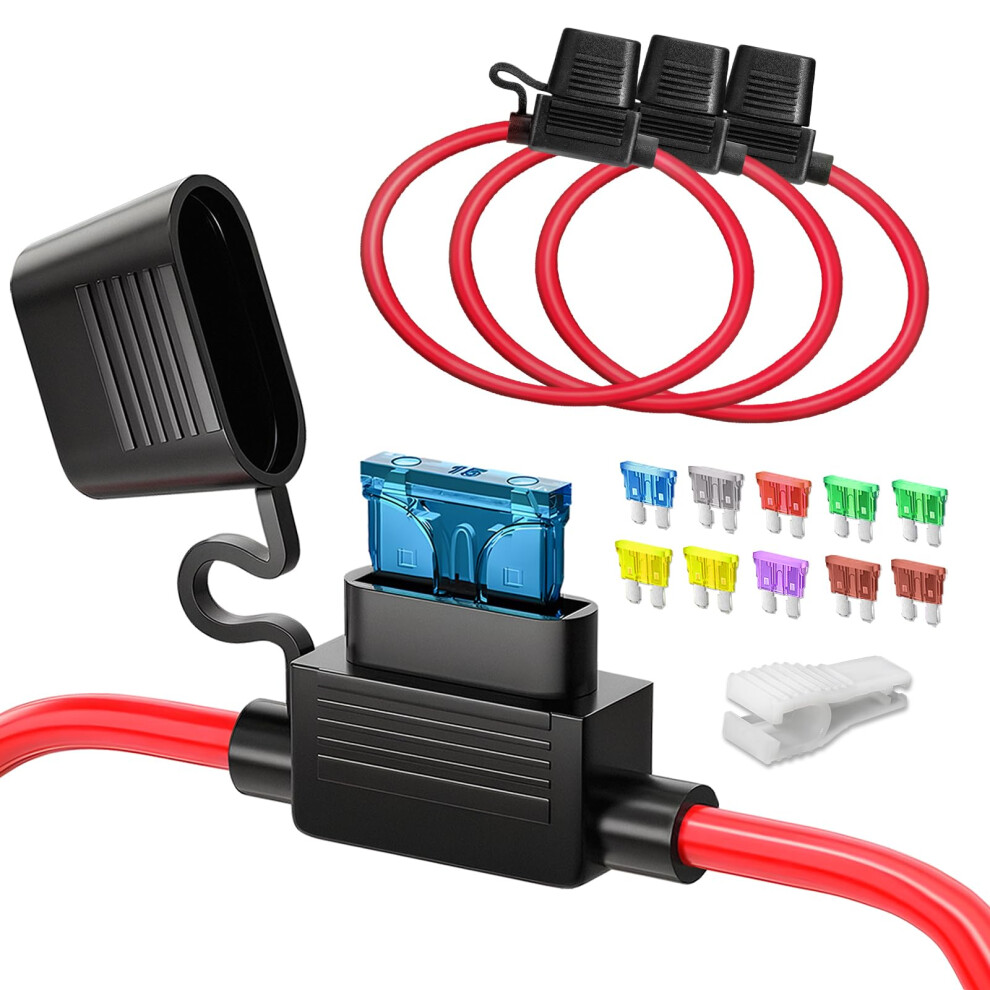 Jorest 3Pcs 12Awg Standard Inline Fuse Holder, Atc/Ato Blade Automotive Fuse Holder For Car/Truck/Motorcycle + 10Pcs Standard Fuses 5051226498169