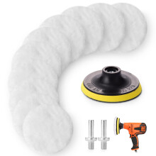 VINEST Car Polishing Pads for Drill, 10 Pcs 4.3 Inch Wool Buffing Pads Kit with Backing Plates and M10 Drill Adapter for Car Furniture Polishing