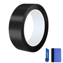 Gloss Black Vinyl Wrap Tape Roll, Self-Adhesive Black Out Chrome Delete Tape with Tool Kit Air Release Adhesive Detailing Wrap DIY Car Door Sill