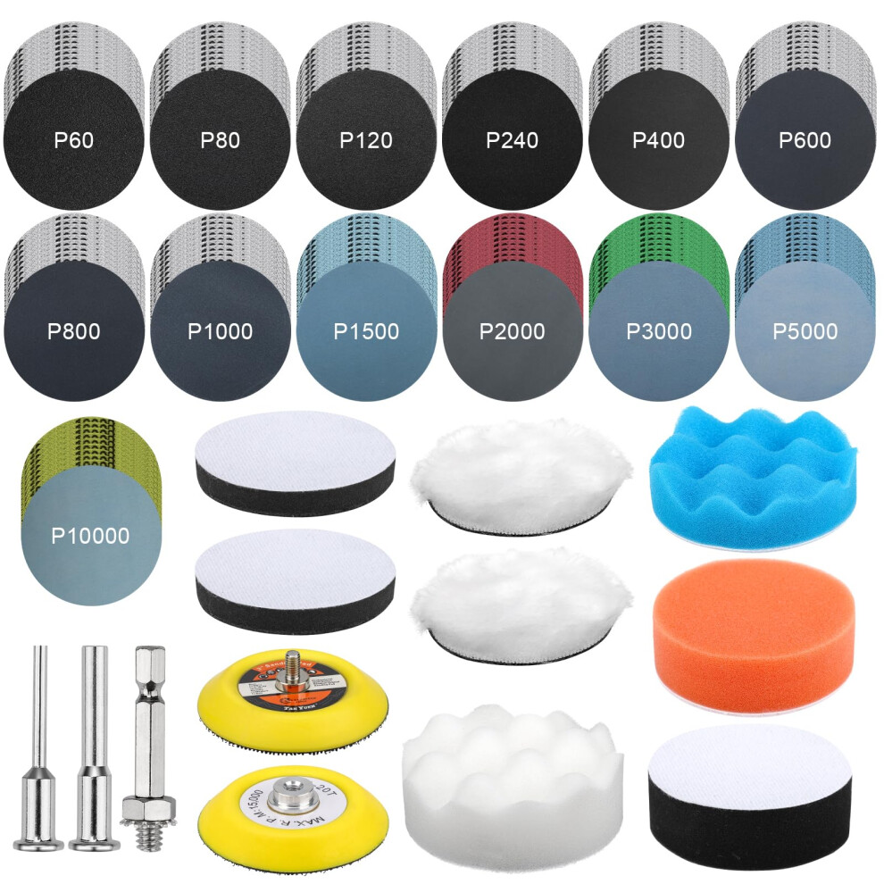143 Pcs 3 Inch Sanding Discs Car Polishing Pads Kit For Drill, 75Mm Wet And Dry Sandpaper 60-10000 Grits, Headlight Restoration Kit 5051226510137