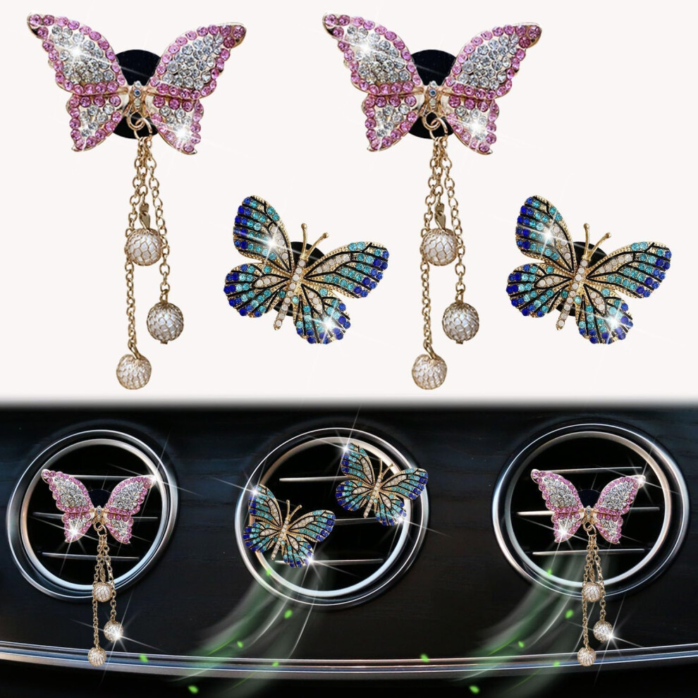 4 Pcs Bling Butterfly Air Vent Clips, Crystal Butterfly Pandent Car Air Fresheners Vent Clips Car Diffuser Vent Clip Diamond Cars Decoration Cute 5051226531644