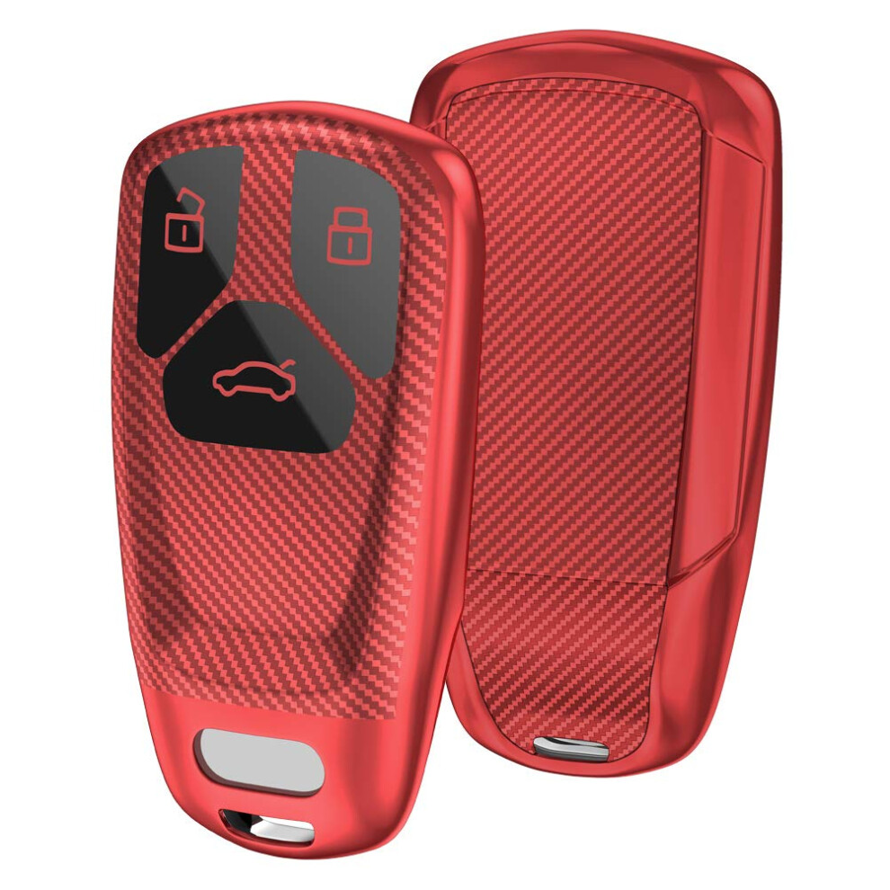 Oatsbasf Car Key Cover Compatible With Audi A4l A6l A8 Q5 Q7 Tts Tt Silicone Tpu 3 Buttons Key Box Shell (-Stripe) Red 5051226546181