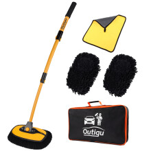 Outigu Car Wash Brush with Telescopic Handle, 3-in-1 Chenille Microfiber Chenille Cleaning Kit for Car, Truck and Home Cleaning