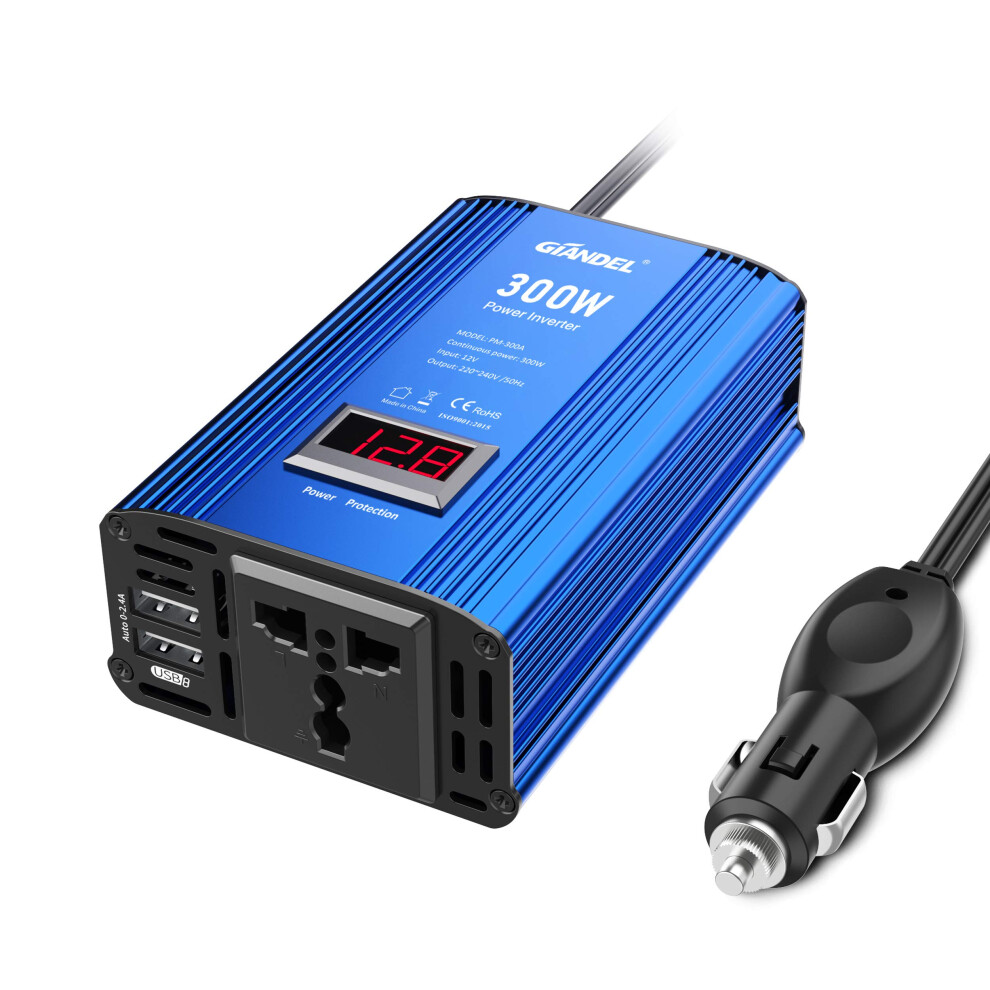 Giandel Car Power Inverter 300W Modified Wave Dc 12V To 240V 230V Ac Car Inverter With 4.8A Dual Usb Car Adapter With Led Display 5051226547607