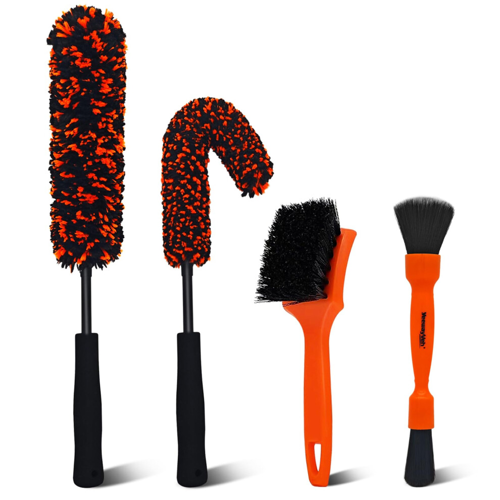 Yeewayveh Wheel & Tire Cleaning Kit, 4Pcs Bendable Wheel Brush Set With 2-Size Microfiber Wool Heads, Double-Ended Detailing Brushes, Soft Non-Metall 5007087763670
