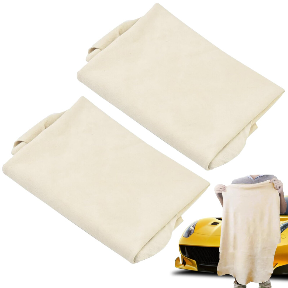 Madginine 2 Pcs Chamois Leathers For Cars, 60X40cm Shammy Leather Cloth, High Absorbency Non-Scratch Reusable Towel For Car Windows Glass Tile Beige 5051226526893
