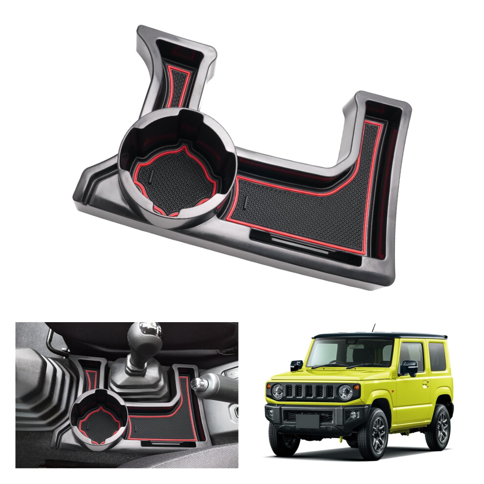 Gafat Suzuki Jimny 2018-2024 Centre Console Storage Box With Cup Holder, Jimny Armrest Organiser Tray (Red) Red 5051226541315