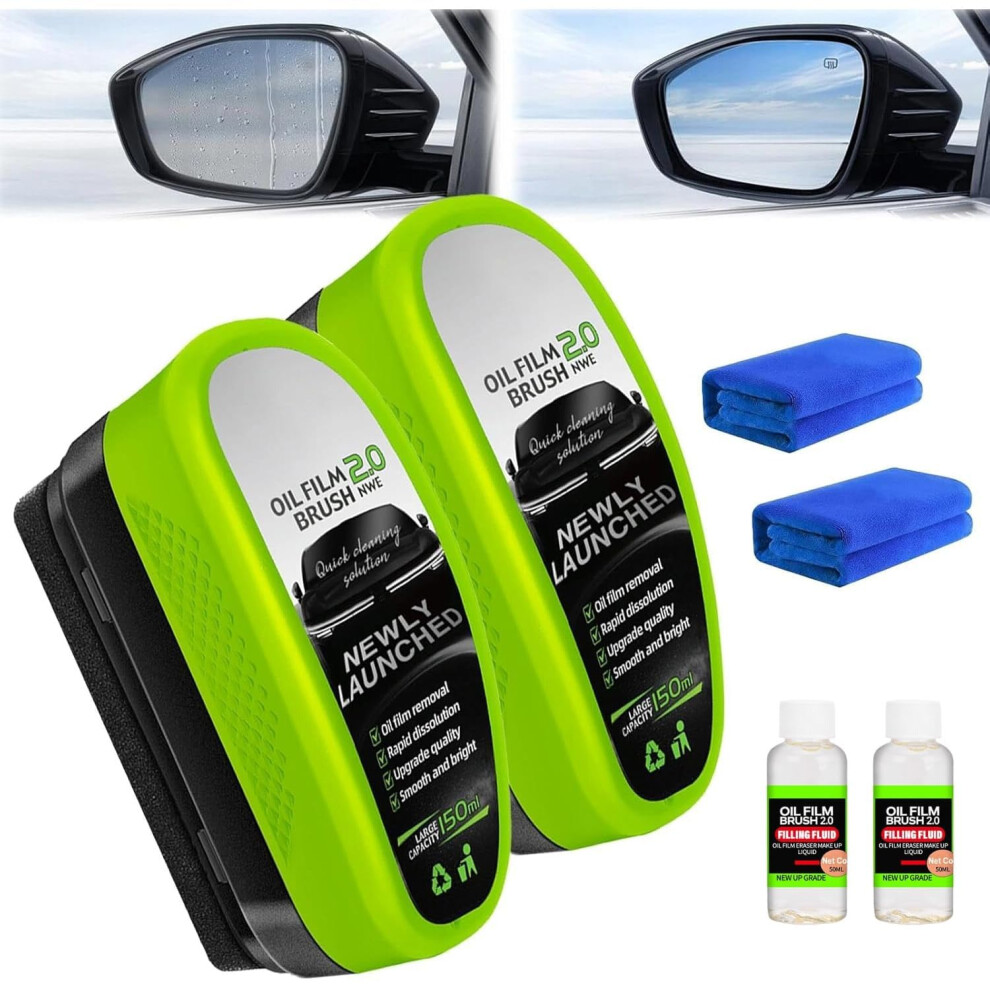 2Pcs Clear Vision Car Glass Cleaner, Car Window Cleaner, Windscreen Cleaner, Car Glass Oil Film Remover, Improves Driving Clarity & Visibility, 150Ml 5051226517211