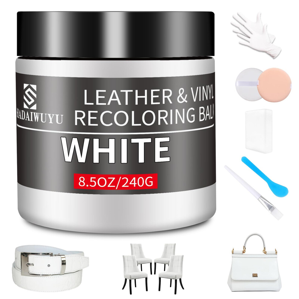 Leather Recoloring Balm,8.5Oz Leather Color Restorer, Leather Repair Kit For Furniture And Car Interior,Leather Couch Scratch Repair,Leather Dye White 5051226513978