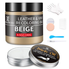 8.5oz Leather Recoloring Balm with 100ml Leather Conditioner,Beige Leather Repair kit for Furniture and Car Interior,Leather Scratch and Stain