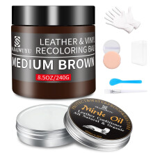 8.5oz Leather Recoloring Balm with 100ml Leather Conditioner,Medium Brown Leather Repair kit for Furniture and Car Interior,Leather Scratch and Stain