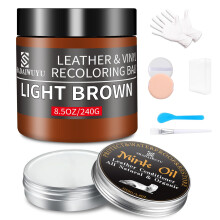 8.5oz Leather Recoloring Balm with 100ml Leather Conditioner,Light Brown Leather Repair kit for Furniture and Car Interior,Leather Scratch and Stain