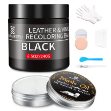 8.5oz Leather Recoloring Balm with 100ml Leather Conditioner,Black Leather Repair kit for Furniture and Car Interior,Leather Scratch and Stain