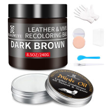 8.5oz Leather Recoloring Balm with 100ml Leather Conditioner,Dark Brown Leather Repair kit for Furniture and Car Interior,Leather Scratch and Stain