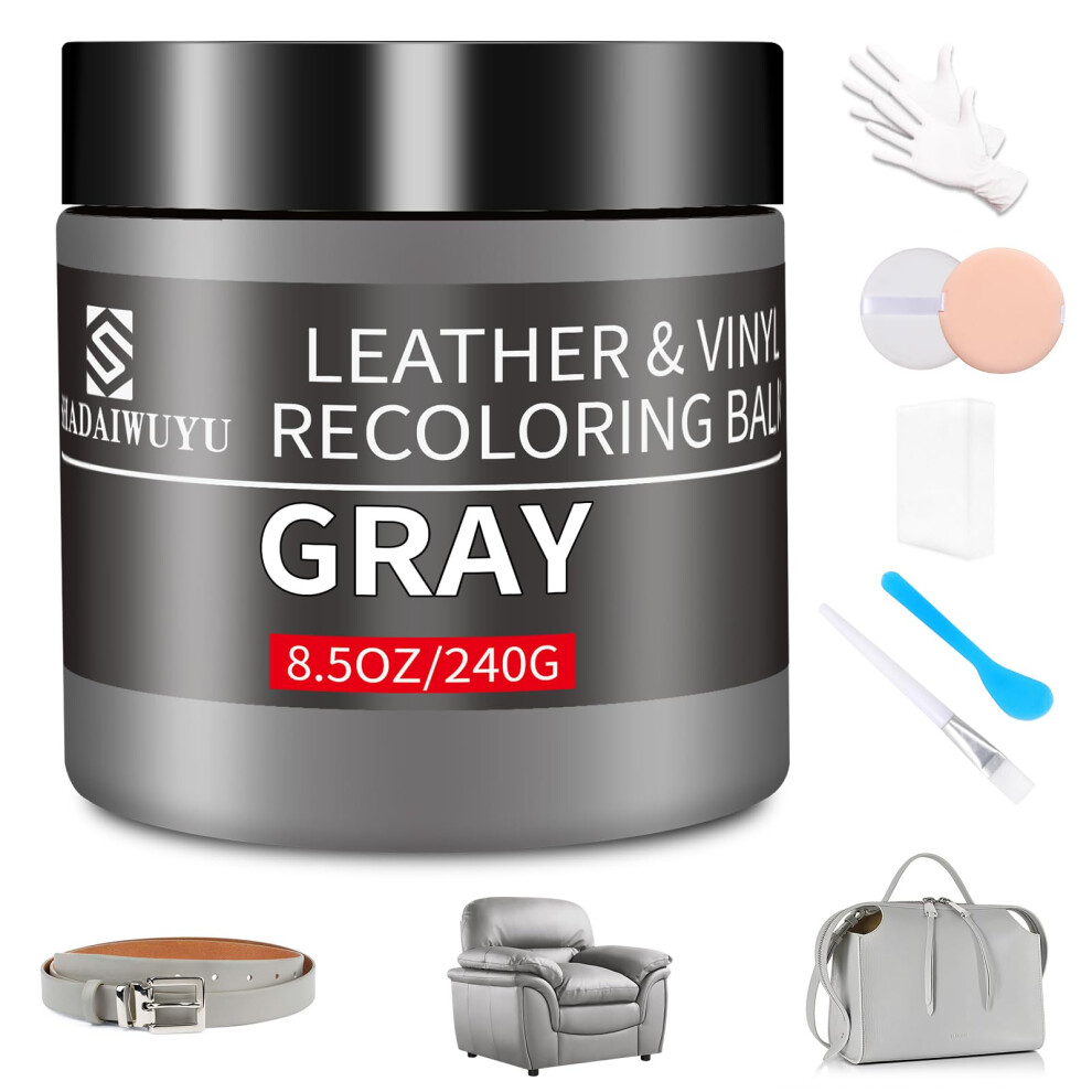 Leather Recoloring Balm,8.5Oz Leather Color Restorer, Leather Repair Kit For Furniture And Car Interior,Leather Couch Scratch Repair,Leather Dye Grey 5051226513893