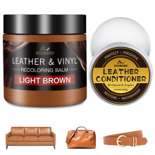 SHABEIBEI 200ml Leather Recoloring Balm with 100ml Conditioner, Light Brown Leather Repair Kit and Scratch remover for Furniture, Car Seats, Sofas