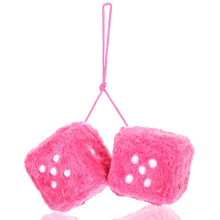 Pair of Fuzzy Dice for Rear View Mirror, 75mm Retro Square Fluffy Plush Car Dice Pink Dice with White Dots Aesthetic Cute Car Accessories for Women