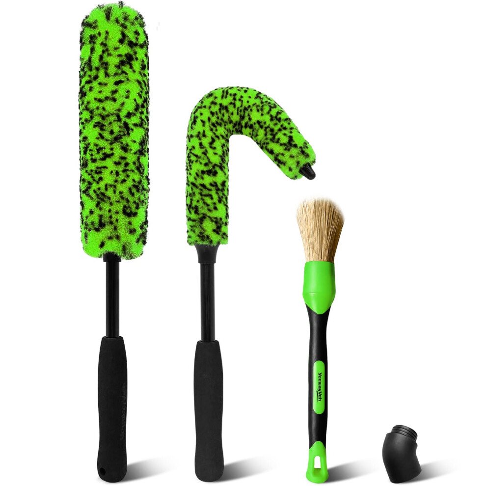 Yeewayveh 3Pcs Quick Car Wheel Brush Kit, 2-Size 360 Bendale Alloy Wheel Brush, Boars Hair Detailing Brushes 5051226520044