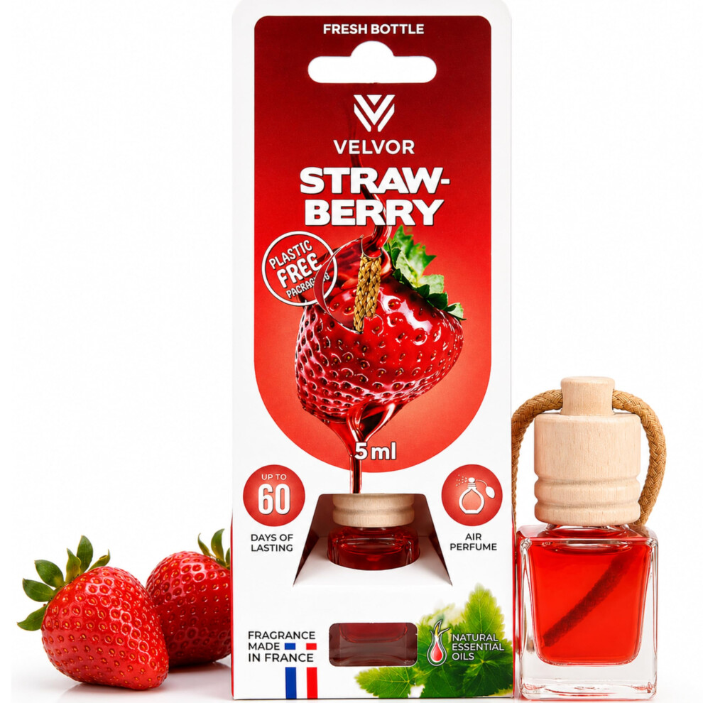 Velvor Car Air Freshener Wooden Diffuser 5Ml Â Made In France Hanging Car Perfume, Sweet Strawberry Aroma 5051226529931