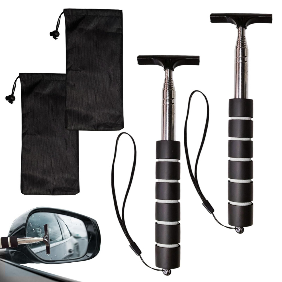 Tuonyis 2 Pcs Car Window Cleaner Wiper With Storage Bag, Car Rearview Mirror Wiper Car Window Squeegee Retractable Auto Glass Squeegee Telescopic Black 5051226523199
