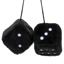 1 Pair 3” Black Fuzzy Plush Dice, Retro Square Car Dice with White Dots Cute Soft Plush Rearview Mirror Decor Rear View Mirror Hanging Accessories