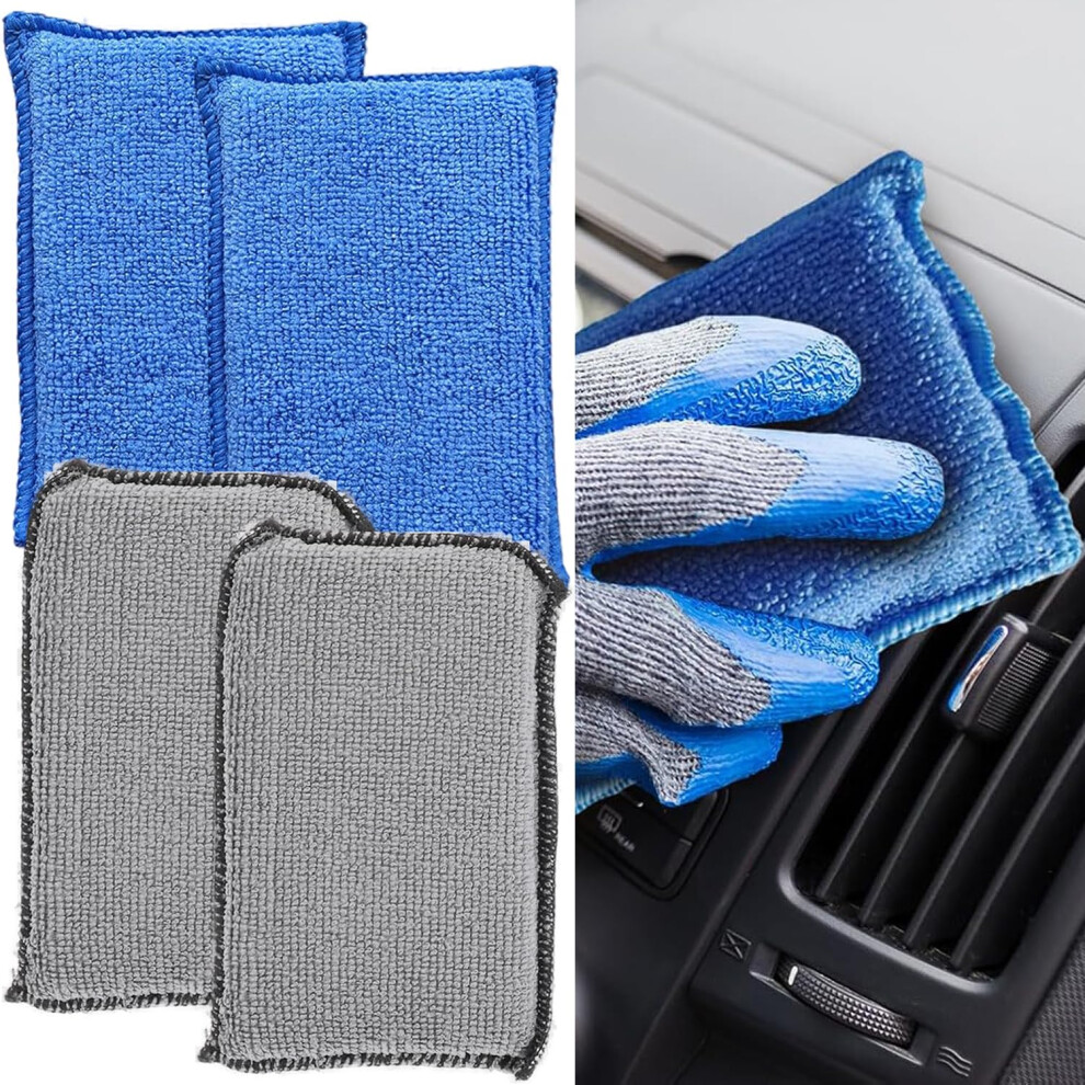 4 Pcs Interior Scrubber Detailing Pads,Reusable Interior Scrubbing Sponge,Double-Sided Velvet Terry Cloth Sponge For Interior 5051226528194