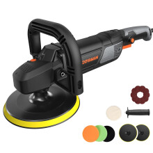 PLS03A Car Polisher 1500W, Rotary Polishing Machine 180mm/150mm, 6 Variable Speeds (600–3000RPM), Detachable Handle, Buffer Kit for Car Detailing