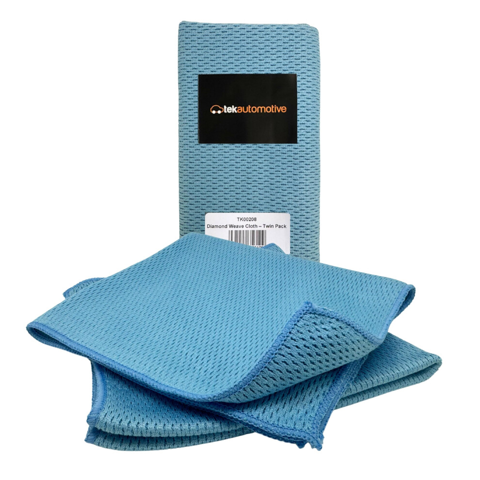 Tek Automotive Car Glass Cloth Diamond Weave 40X40cm Twin Pack Â Streak-Free Microfibre For Window Cleaning & Polish Buffing 5051226524578
