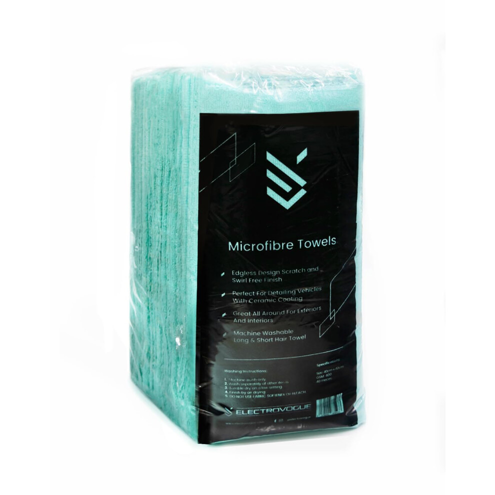 Electrovogue Microfibre Cloths 40X40cm, Edgeless Absorbent 400Gsm Towels For Automotive Car Detailing (Pack Of 40) 5051226525179