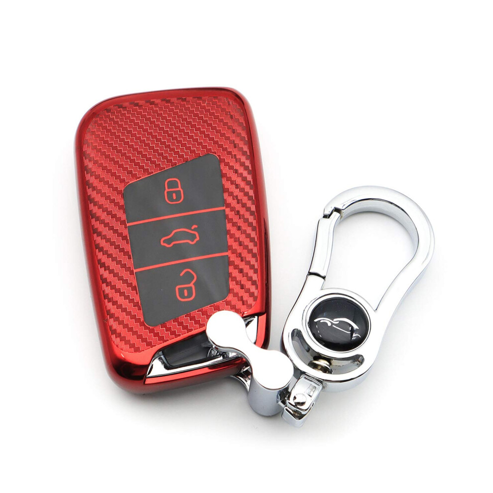 M.jvisun Soft Carbon Fiber Finish Car Key Fob Cover For Volkswagen Arteon Atlas Golf Alltrack Jetta Passat Taos Sel For Tiguan For Skoda Kodiaq 5051226544415